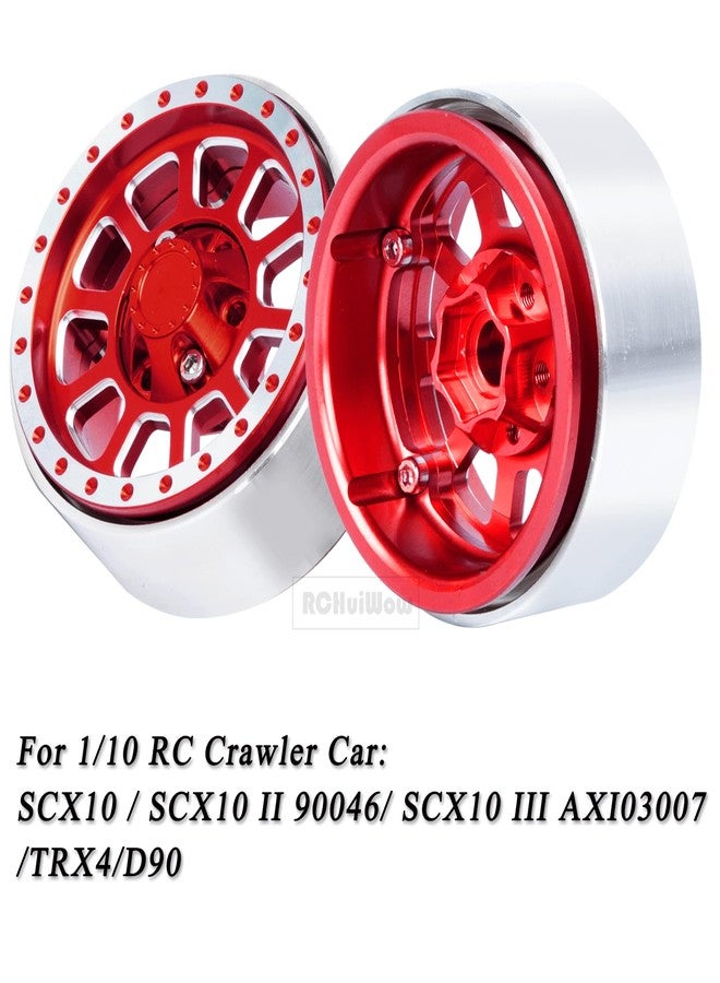جنوط عجلات RCHuiWow RC مقاس 1.9 بوصة بنظام Beadlock لسيارات الزحف بمقياس 1/10 من طراز TRX-4 SCX10 SCX10 II 90046 SCX10 III D90، جنوط عجلات ألومنيوم شديدة التحمل، 4 قطع، لون أحمر - Image 2